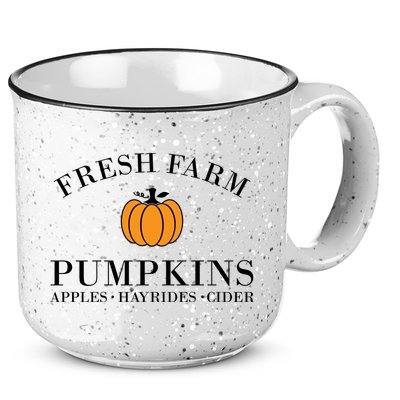 Fresh Farm Pumpkins Apples Hayrides Cider 15oz Campfire Ceramic Mug