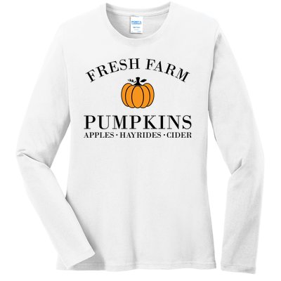 Fresh Farm Pumpkins Apples Hayrides Cider Ladies Long Sleeve Shirt