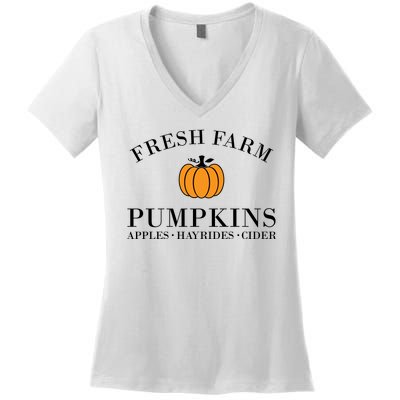 Fresh Farm Pumpkins Apples Hayrides Cider Women's V-Neck T-Shirt