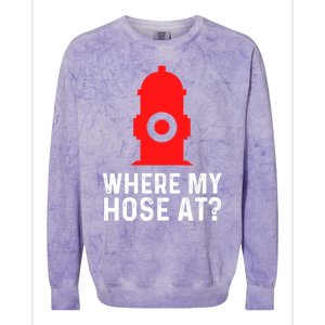 Funny Fire Pun Fire Hydrant Where My Hose At Gift Colorblast Crewneck Sweatshirt