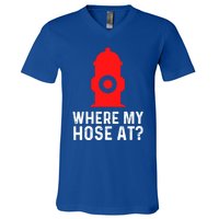 Funny Fire Pun Fire Hydrant Where My Hose At Gift V-Neck T-Shirt