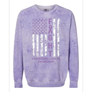 Fight Flag Purple Ribbon Support Pancreatic Cancer Awareness Colorblast Crewneck Sweatshirt