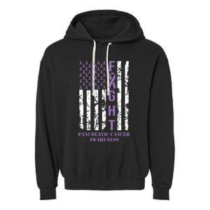 Fight Flag Purple Ribbon Support Pancreatic Cancer Awareness Garment-Dyed Fleece Hoodie