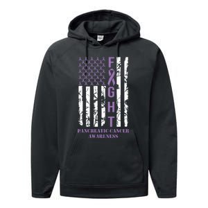 Fight Flag Purple Ribbon Support Pancreatic Cancer Awareness Performance Fleece Hoodie