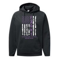 Fight Flag Purple Ribbon Support Pancreatic Cancer Awareness Performance Fleece Hoodie