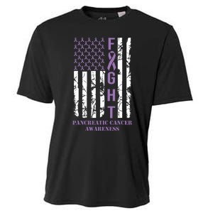 Fight Flag Purple Ribbon Support Pancreatic Cancer Awareness Cooling Performance Crew T-Shirt