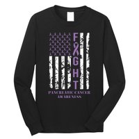 Fight Flag Purple Ribbon Support Pancreatic Cancer Awareness Long Sleeve Shirt