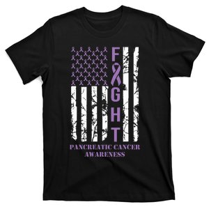 Fight Flag Purple Ribbon Support Pancreatic Cancer Awareness T-Shirt