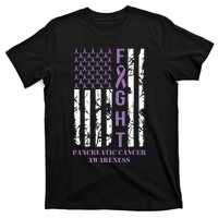 Fight Flag Purple Ribbon Support Pancreatic Cancer Awareness T-Shirt