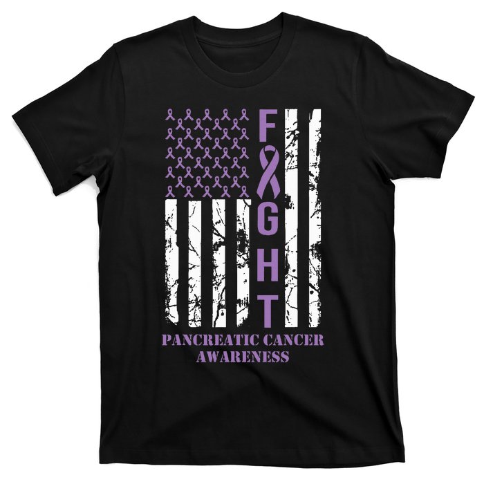 Fight Flag Purple Ribbon Support Pancreatic Cancer Awareness T-Shirt