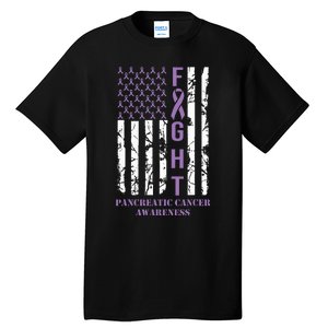 Fight Flag Purple Ribbon Support Pancreatic Cancer Awareness Tall T-Shirt