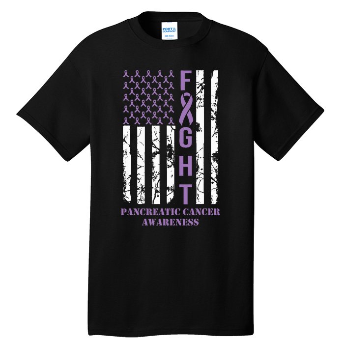 Fight Flag Purple Ribbon Support Pancreatic Cancer Awareness Tall T-Shirt