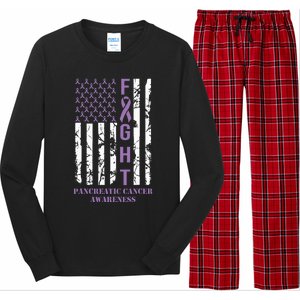 Fight Flag Purple Ribbon Support Pancreatic Cancer Awareness Long Sleeve Pajama Set