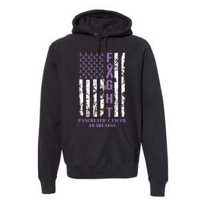 Fight Flag Purple Ribbon Support Pancreatic Cancer Awareness Premium Hoodie