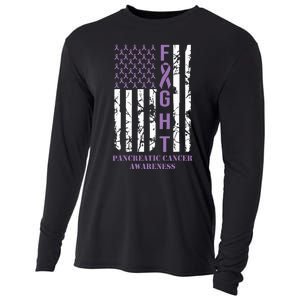 Fight Flag Purple Ribbon Support Pancreatic Cancer Awareness Cooling Performance Long Sleeve Crew