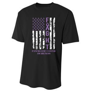 Fight Flag Purple Ribbon Support Pancreatic Cancer Awareness Performance Sprint T-Shirt