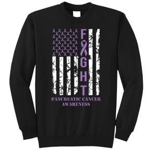 Fight Flag Purple Ribbon Support Pancreatic Cancer Awareness Tall Sweatshirt