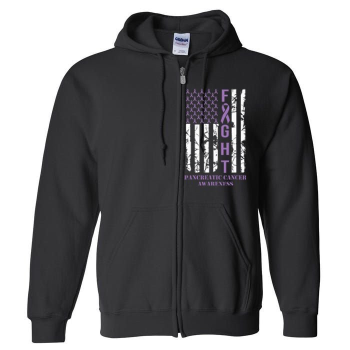 Fight Flag Purple Ribbon Support Pancreatic Cancer Awareness Full Zip Hoodie