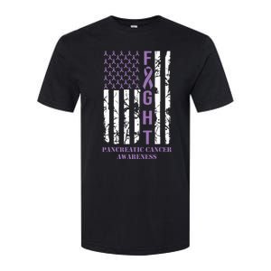 Fight Flag Purple Ribbon Support Pancreatic Cancer Awareness Softstyle CVC T-Shirt