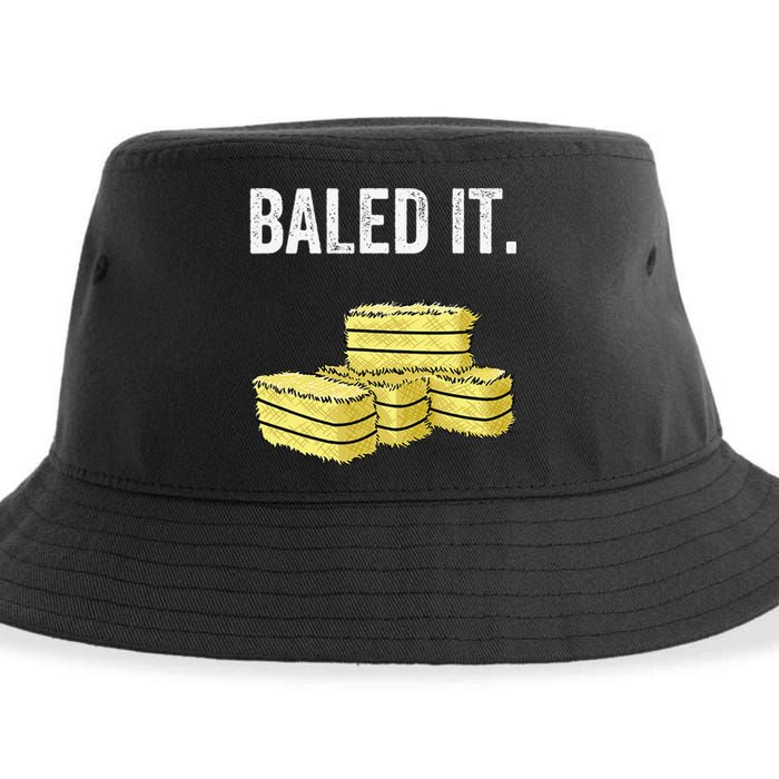 Funny Farmer Pun Baled It Farming Humor Farm Joke Sustainable Bucket Hat