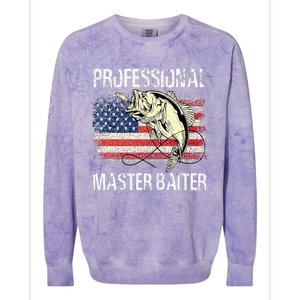 Funny Fishing Professional Master Baiter Retro American Flag Colorblast Crewneck Sweatshirt