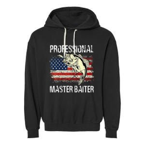 Funny Fishing Professional Master Baiter Retro American Flag Garment-Dyed Fleece Hoodie