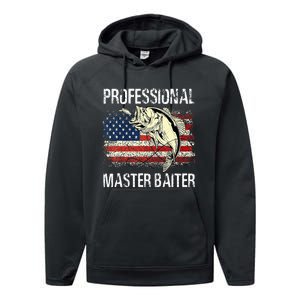 Funny Fishing Professional Master Baiter Retro American Flag Performance Fleece Hoodie