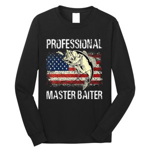 Funny Fishing Professional Master Baiter Retro American Flag Long Sleeve Shirt