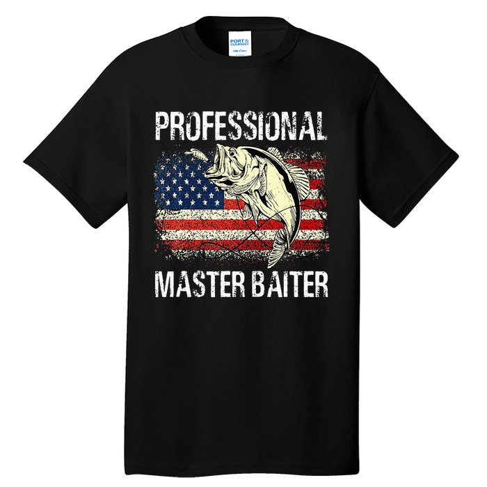 Funny Fishing Professional Master Baiter Retro American Flag Tall T-Shirt