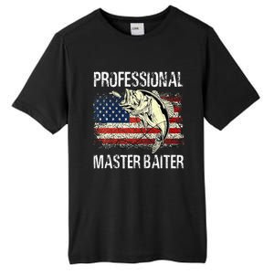 Funny Fishing Professional Master Baiter Retro American Flag Tall Fusion ChromaSoft Performance T-Shirt