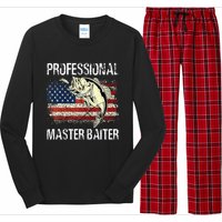 Funny Fishing Professional Master Baiter Retro American Flag Long Sleeve Pajama Set