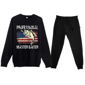 Funny Fishing Professional Master Baiter Retro American Flag Premium Crewneck Sweatsuit Set