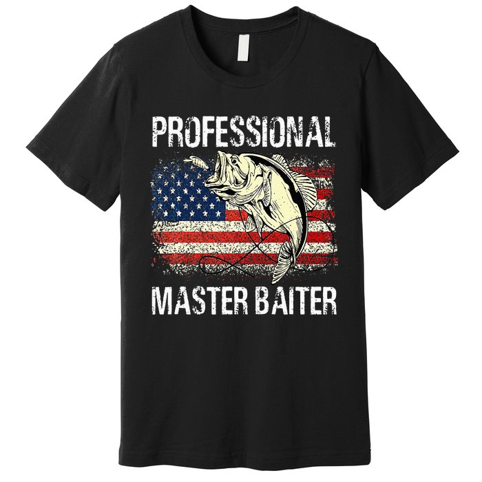 Funny Fishing Professional Master Baiter Retro American Flag Premium T-Shirt