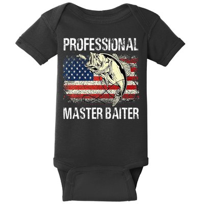 Funny Fishing Professional Master Baiter Retro American Flag Baby Bodysuit