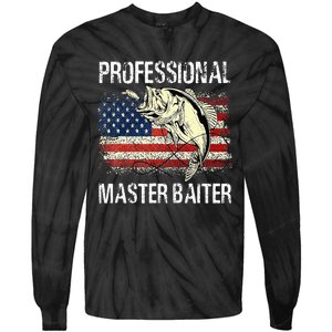 Funny Fishing Professional Master Baiter Retro American Flag Tie-Dye Long Sleeve Shirt