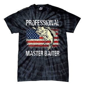 Funny Fishing Professional Master Baiter Retro American Flag Tie-Dye T-Shirt