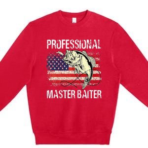 Funny Fishing Professional Master Baiter Retro American Flag Premium Crewneck Sweatshirt