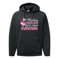 Flocking Fabulous Pink Ribbon Flamingo Breast Cancer Performance Fleece Hoodie