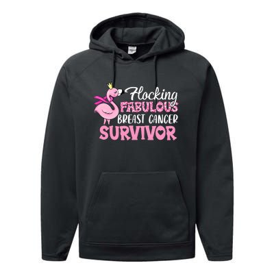 Flocking Fabulous Pink Ribbon Flamingo Breast Cancer Performance Fleece Hoodie