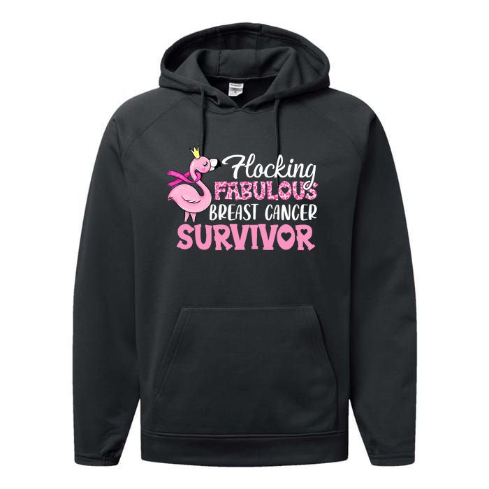 Flocking Fabulous Pink Ribbon Flamingo Breast Cancer Performance Fleece Hoodie