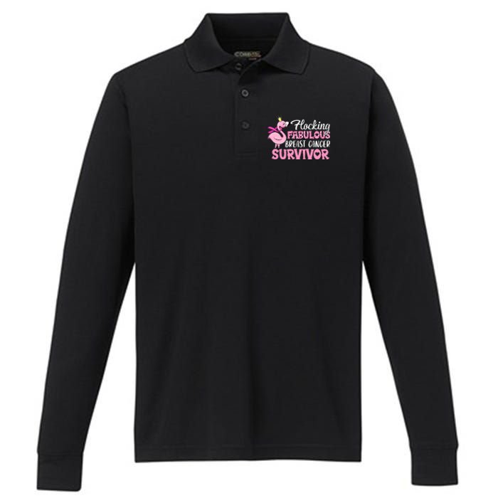 Flocking Fabulous Pink Ribbon Flamingo Breast Cancer Performance Long Sleeve Polo