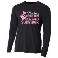 Flocking Fabulous Pink Ribbon Flamingo Breast Cancer Cooling Performance Long Sleeve Crew