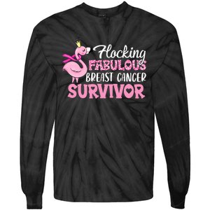 Flocking Fabulous Pink Ribbon Flamingo Breast Cancer Tie-Dye Long Sleeve Shirt