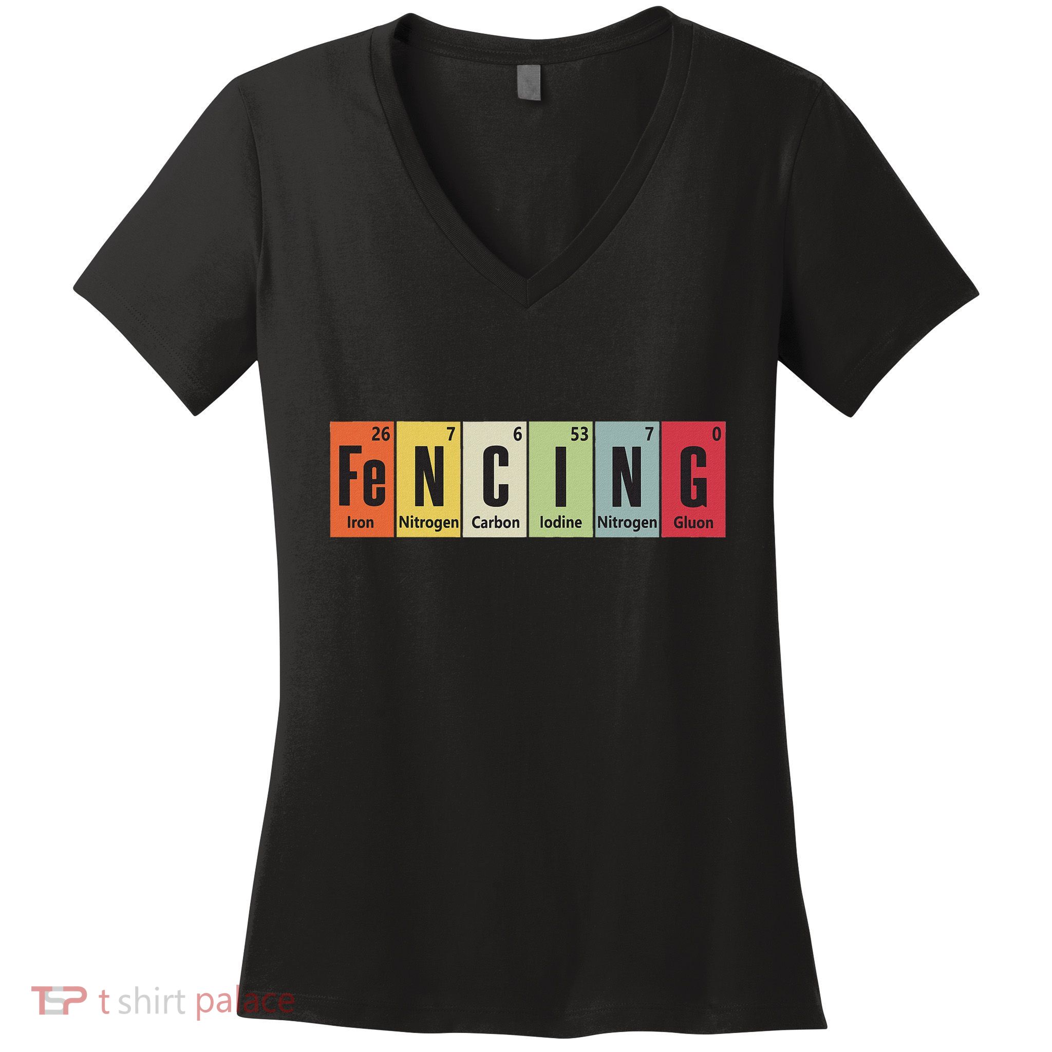 Funny Fencing Periodic Elements Vintage Fencing Science Women's V-Neck T-Shirt