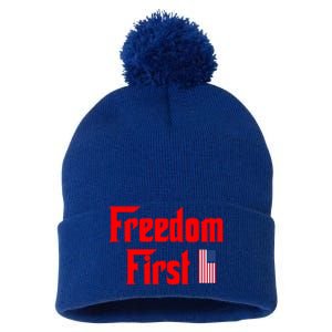 Freedom First Patriotic America First Liberty Constitution Funny Gift Pom Pom 12in Knit Beanie