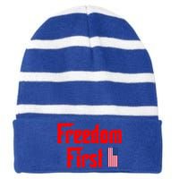 Freedom First Patriotic America First Liberty Constitution Funny Gift Striped Beanie with Solid Band