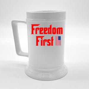 Freedom First Patriotic America First Liberty Constitution Funny Gift Beer Stein