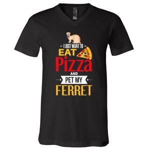 Ferret Funny Pizza Lover Pet Ferret Joke Ferret Lover V-Neck T-Shirt