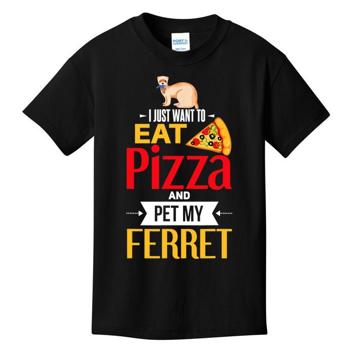 Ferret Funny Pizza Lover Pet Ferret Joke Ferret Lover Kids T-Shirt