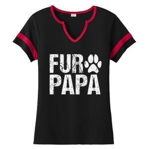 Funny Fur Papa Pet Lover Dog Dad Fathers Day Ladies Halftime Notch Neck Tee